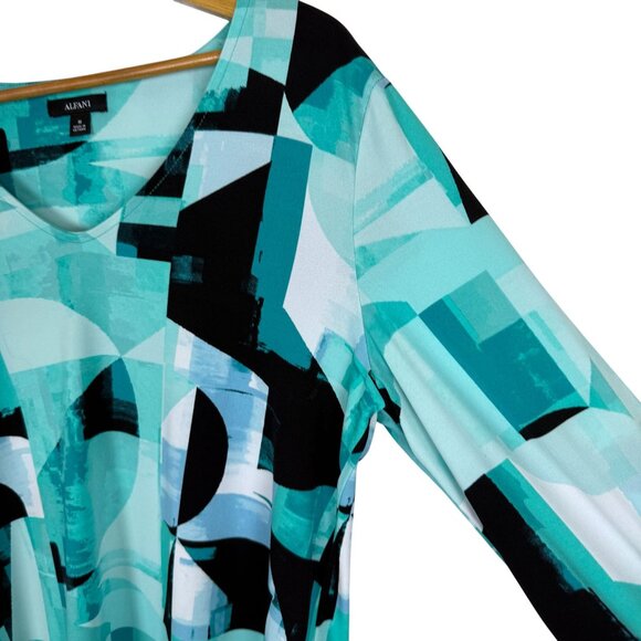 Alfani Abstract Geometric Print Tunic Top Sz Medium Tie Sleeves Artsy Green - Picture 4 of 8